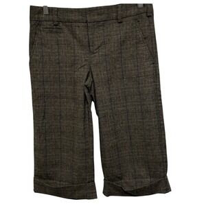 Vince Pants Womens 2 Brown Plaid Wool Stretch Cuffed Cropped Capri Knee Length